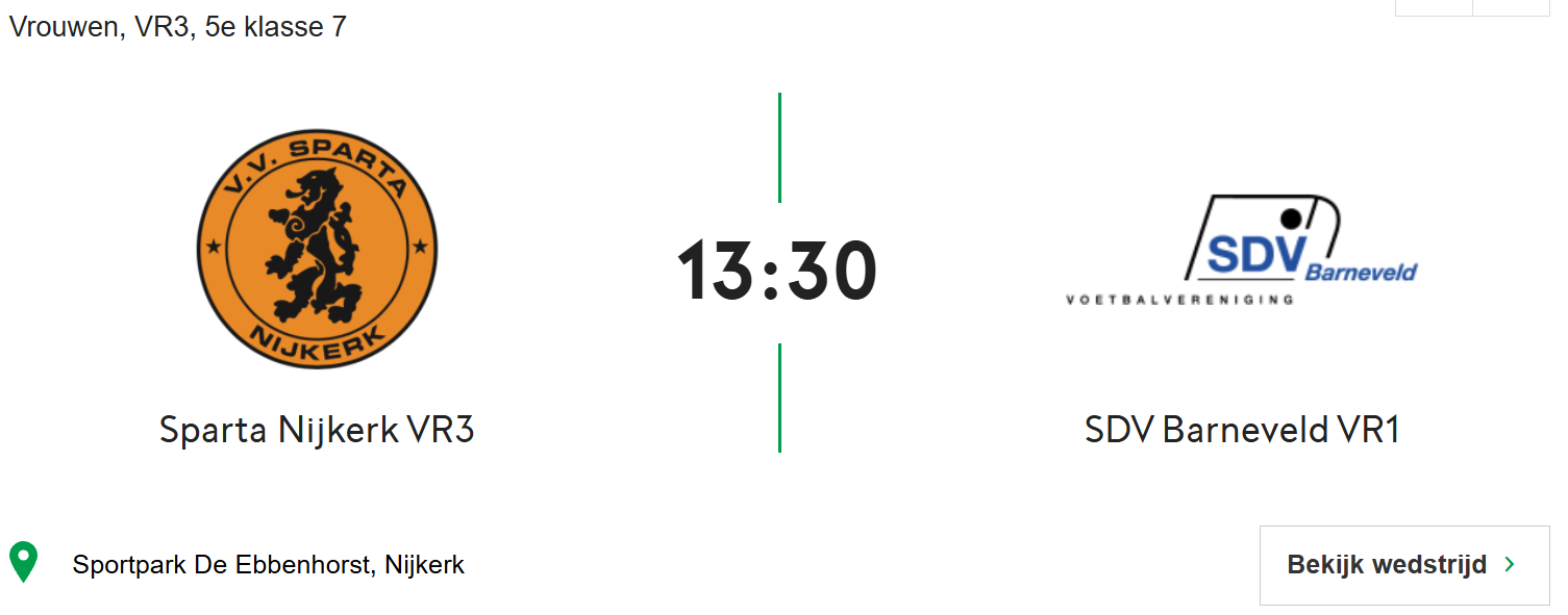 a.s. zaterdag 16 mei een belangrijke wedstrijd voor SDV Barneveld VR1 1