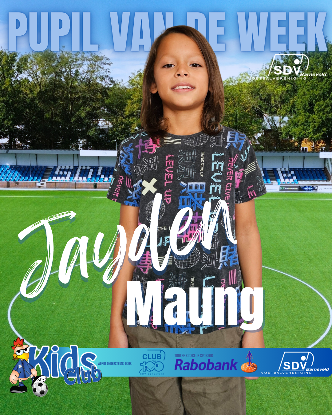 Deze week is Jayden Kidsclub pupil van de week
